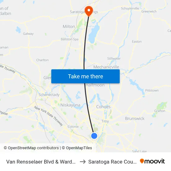 Van Rensselaer Blvd & Wards Ln to Saratoga Race Course map