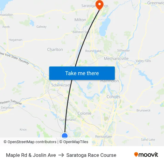 Maple Rd & Joslin Ave to Saratoga Race Course map