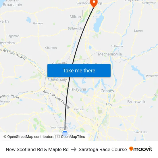 New Scotland Rd & Maple Rd to Saratoga Race Course map