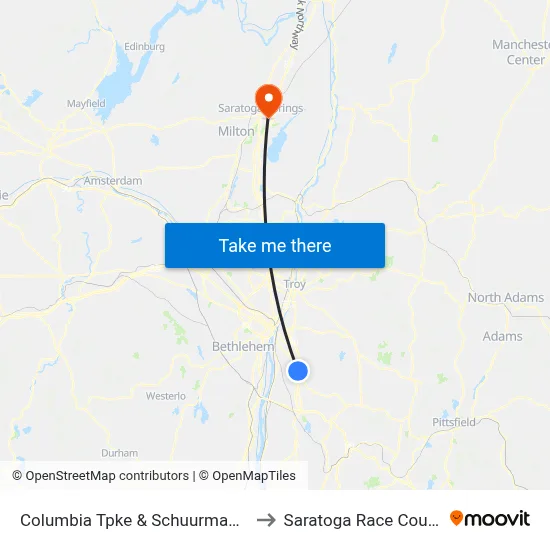 Columbia Tpke & Schuurman Rd to Saratoga Race Course map