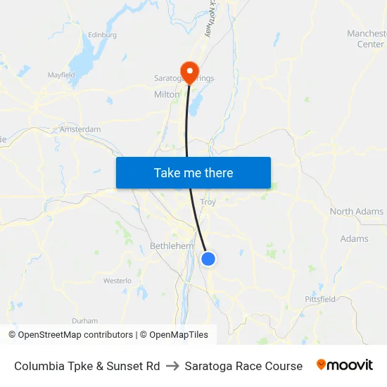 Columbia Tpke & Sunset Rd to Saratoga Race Course map