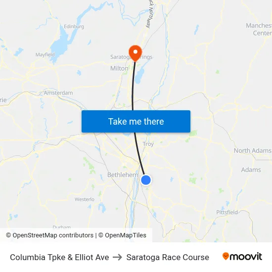 Columbia Tpke & Elliot Ave to Saratoga Race Course map
