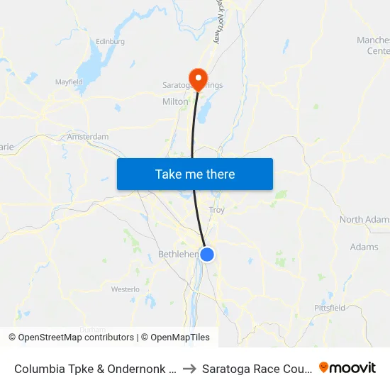 Columbia Tpke & Ondernonk Ave to Saratoga Race Course map