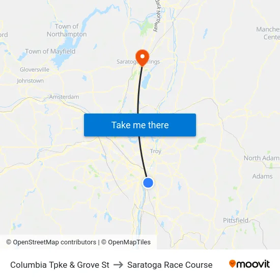 Columbia Tpke & Grove St to Saratoga Race Course map