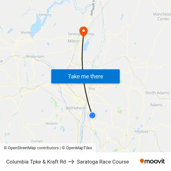 Columbia Tpke & Kraft Rd to Saratoga Race Course map