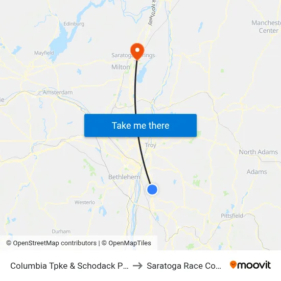Columbia Tpke & Schodack Plaza to Saratoga Race Course map