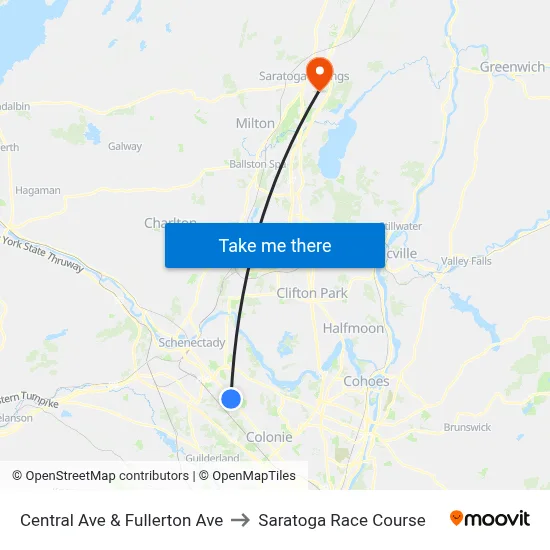 Central Ave & Fullerton Ave to Saratoga Race Course map