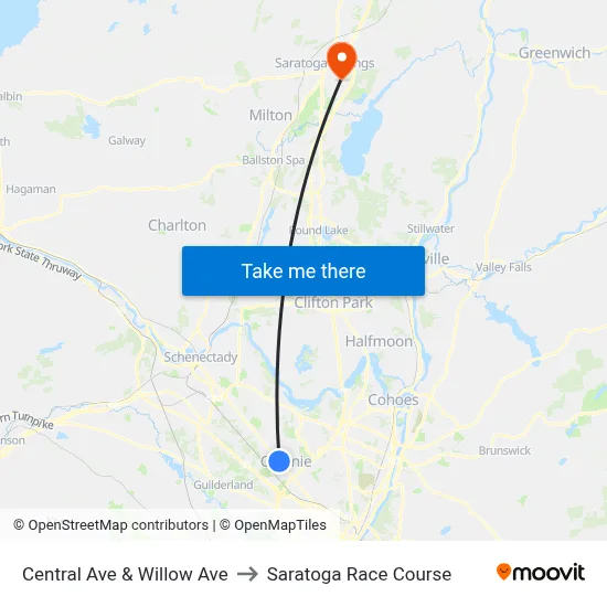 Central Ave & Willow Ave to Saratoga Race Course map