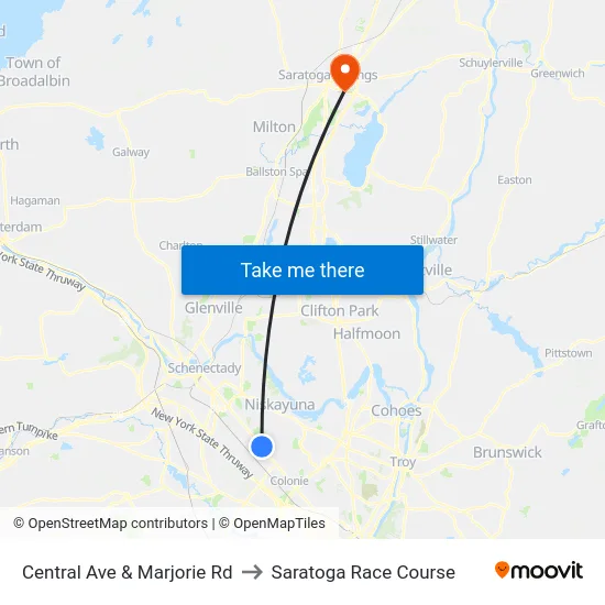 Central Ave & Marjorie Rd to Saratoga Race Course map