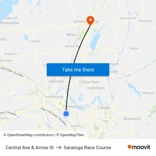 Central Ave & Arrow St to Saratoga Race Course map