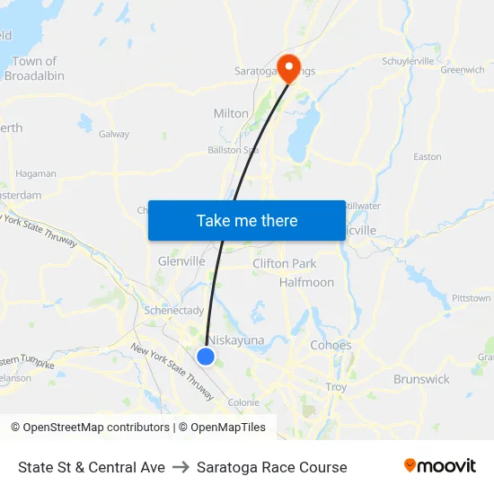 State St & Central Ave to Saratoga Race Course map