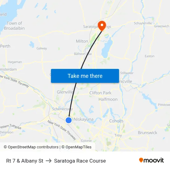 Rt 7 & Albany St to Saratoga Race Course map