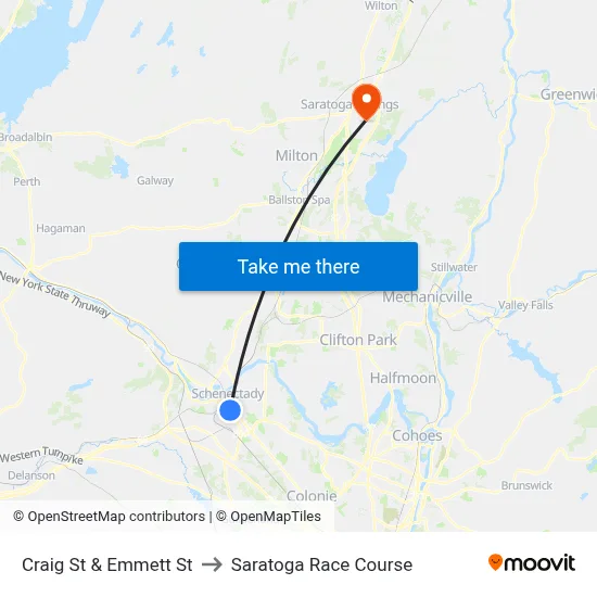 Craig St & Emmett St to Saratoga Race Course map