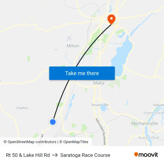 Rt 50 & Lake Hill Rd to Saratoga Race Course map