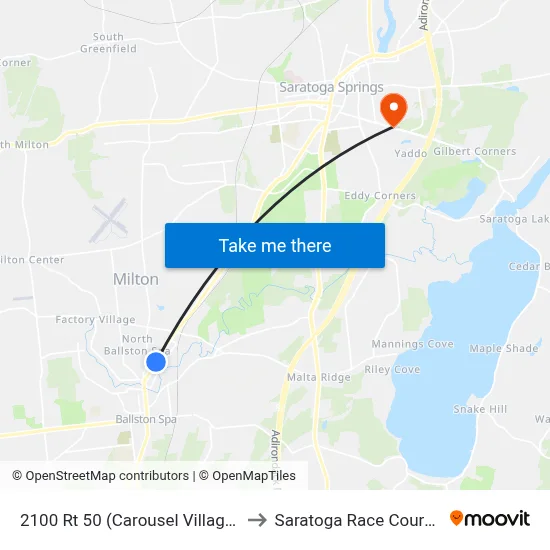 2100 Rt 50 (Carousel Village) to Saratoga Race Course map