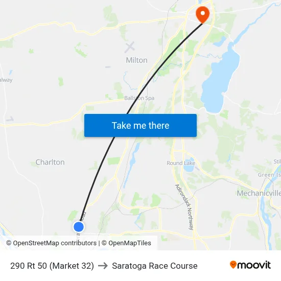 290 Rt 50 (Market 32) to Saratoga Race Course map
