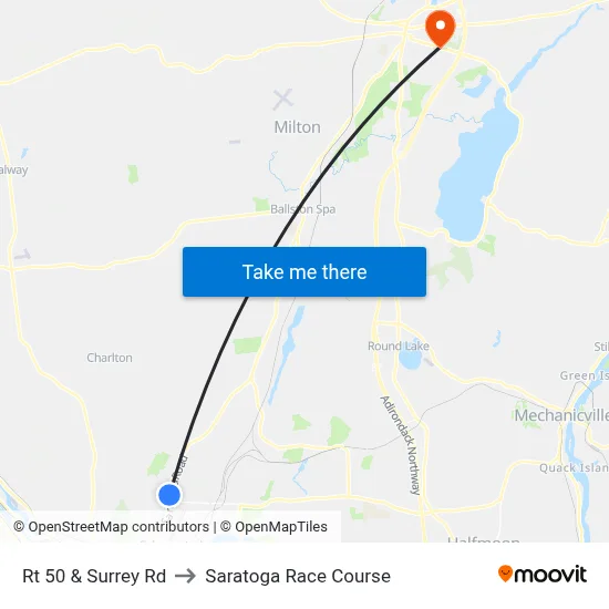 Rt 50 & Surrey Rd to Saratoga Race Course map