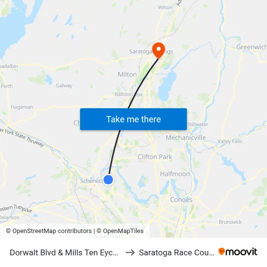 Dorwalt Blvd & Mills Ten Eyck Pw to Saratoga Race Course map