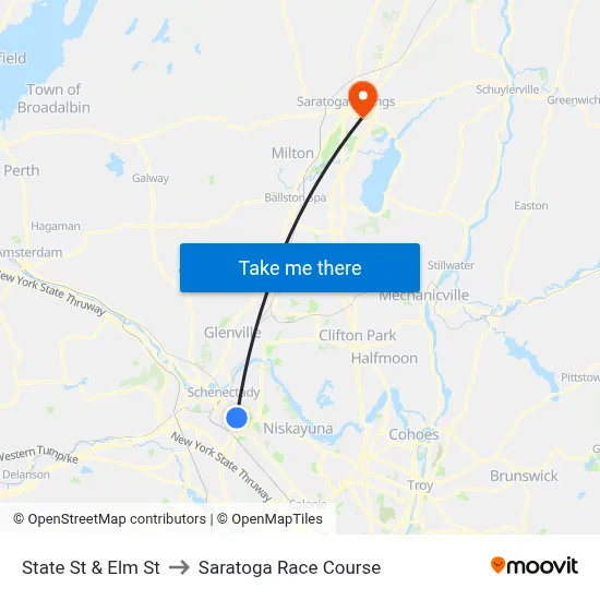State St & Elm St to Saratoga Race Course map