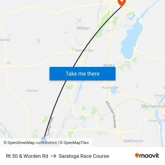 Rt 50 & Worden Rd to Saratoga Race Course map