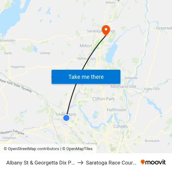 Albany St & Georgetta Dix Plz to Saratoga Race Course map