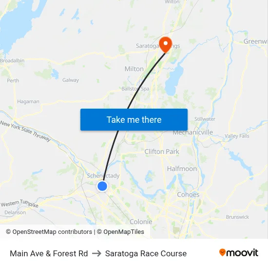 Main Ave & Forest Rd to Saratoga Race Course map