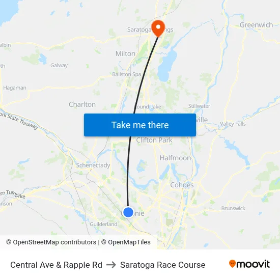 Central Ave & Rapple Rd to Saratoga Race Course map