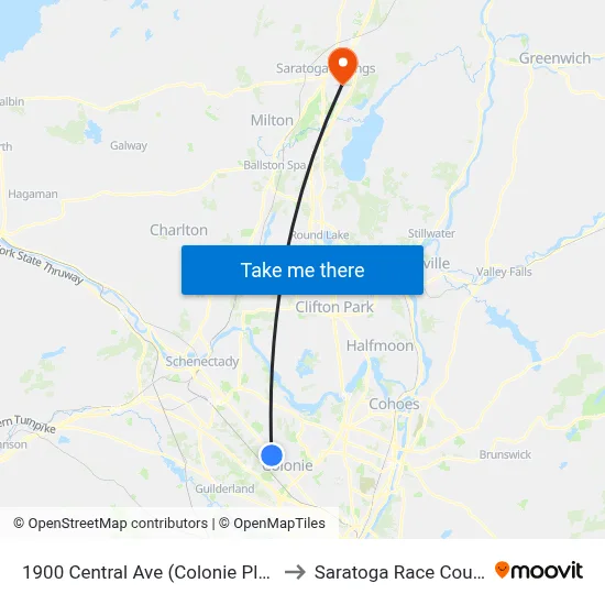 1900 Central Ave (Colonie Plaza) to Saratoga Race Course map
