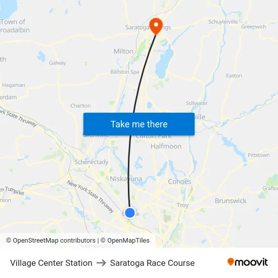 Village Center Station to Saratoga Race Course map