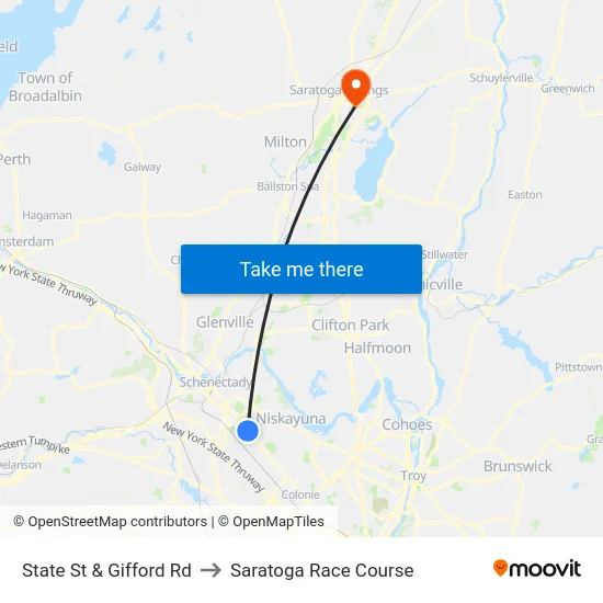 State St & Gifford Rd to Saratoga Race Course map