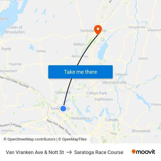 Van Vranken Ave & Nott St to Saratoga Race Course map