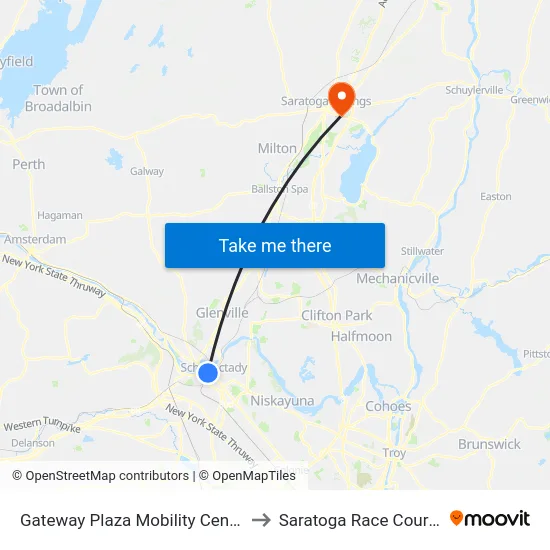 Gateway Plaza Mobility Center to Saratoga Race Course map