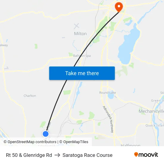 Rt 50 & Glenridge Rd to Saratoga Race Course map