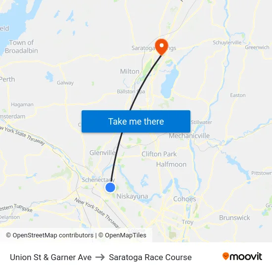 Union St & Garner Ave to Saratoga Race Course map