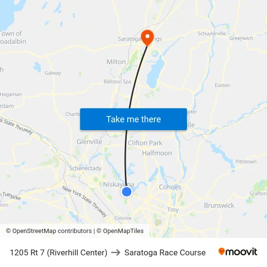 1205 Rt 7 (Riverhill Center) to Saratoga Race Course map