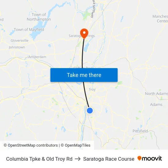 Columbia Tpke & Old Troy Rd to Saratoga Race Course map