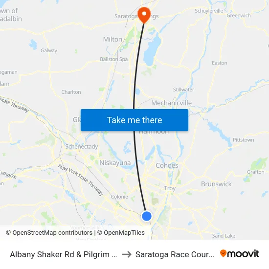 Albany Shaker Rd & Pilgrim Dr to Saratoga Race Course map