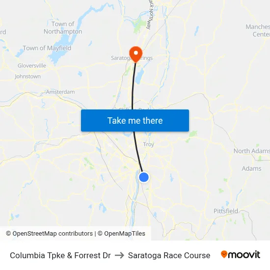 Columbia Tpke & Forrest Dr to Saratoga Race Course map