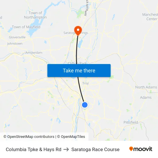 Columbia Tpke & Hays Rd to Saratoga Race Course map