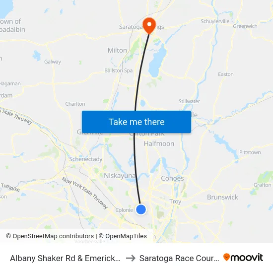 Albany Shaker Rd & Emerick Ln to Saratoga Race Course map