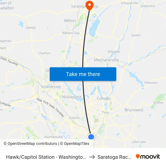 Hawk/Capitol Station - Washington Ave & Hawk St to Saratoga Race Course map