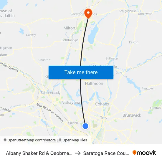 Albany Shaker Rd & Osobrne Rd to Saratoga Race Course map