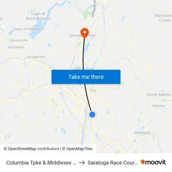 Columbia Tpke & Middlesex Rd to Saratoga Race Course map