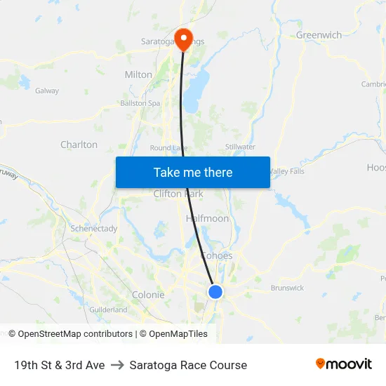 19th St & 3rd Ave to Saratoga Race Course map