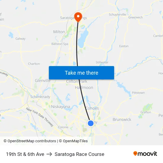 19th St & 6th Ave to Saratoga Race Course map