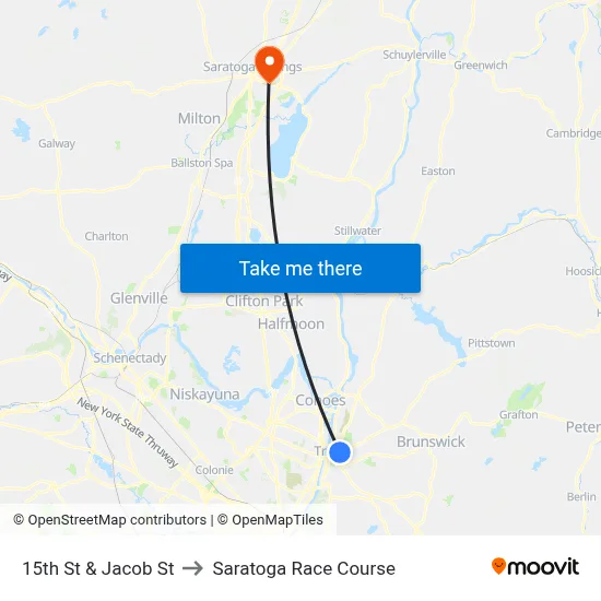 15th St & Jacob St to Saratoga Race Course map