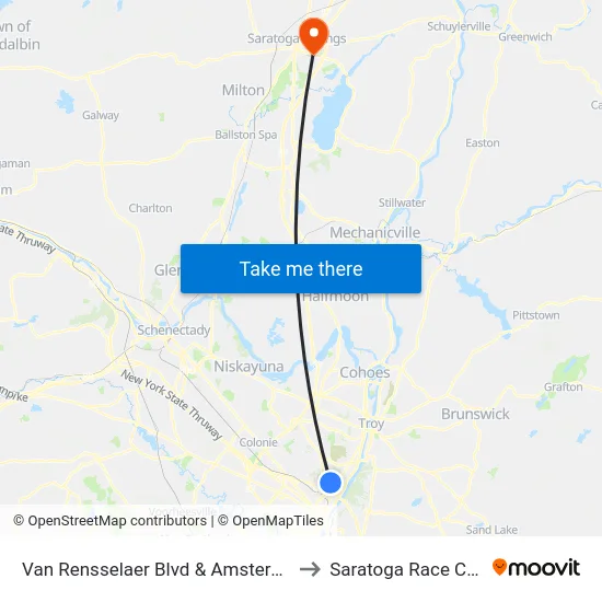 Van Rensselaer Blvd & Amsterdam Ave to Saratoga Race Course map