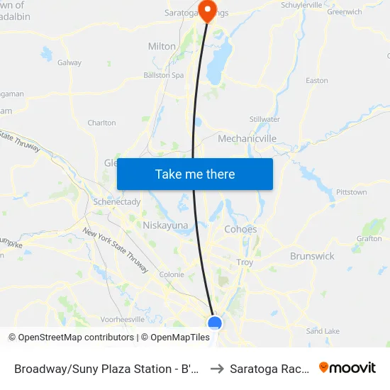 Broadway/Suny Plaza Station - B'Way & Suny Plaza to Saratoga Race Course map