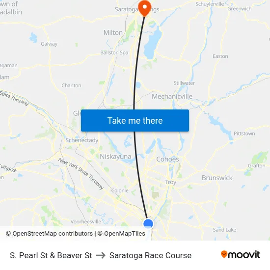 S. Pearl St & Beaver St to Saratoga Race Course map