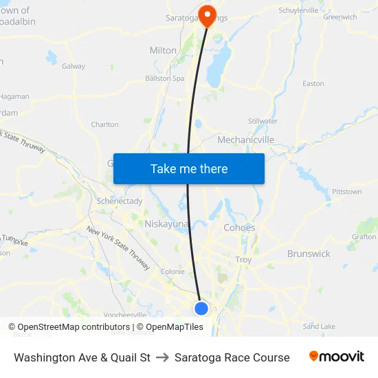 Washington Ave & Quail St to Saratoga Race Course map